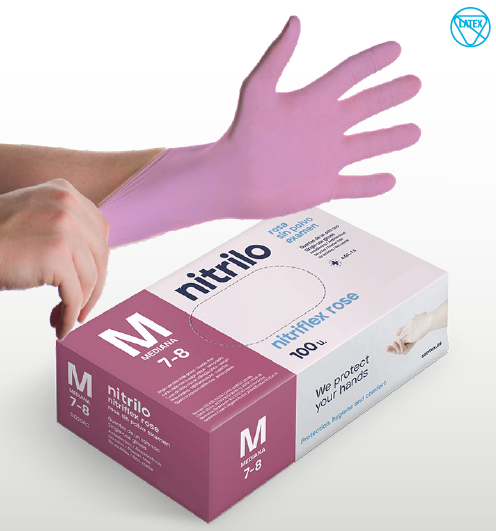 Gants Nitrile Rose sans poudre